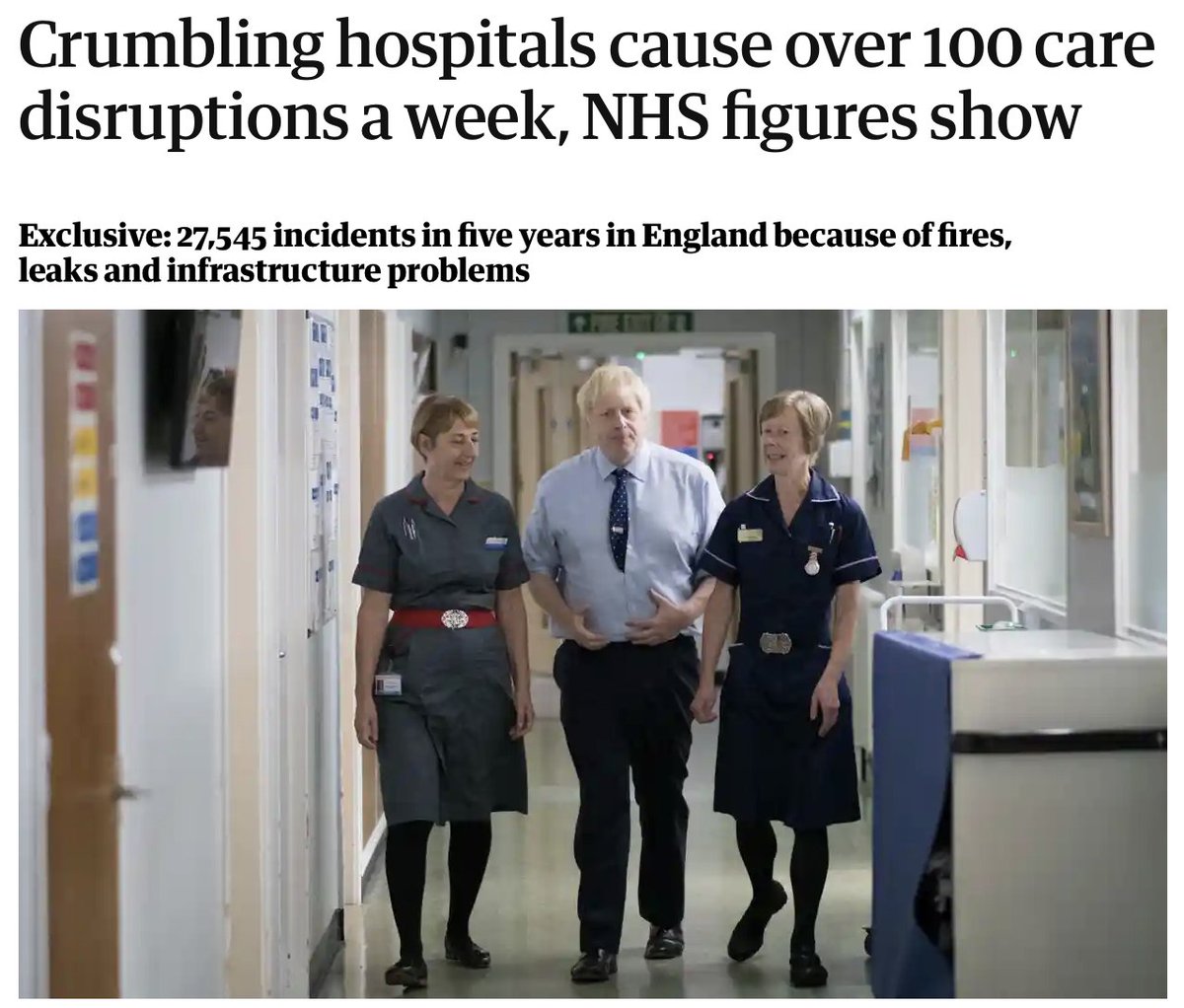 Since 2019 patient care has been interrupted by a staggering 27,545 incidents caused by fires, leaks & crumbling infrastructure. One hospital had 40 leaks of raw sewage. Far from building 40 'new' hospitals, the govt is destroying the ones we have with capital cuts. Shameful.