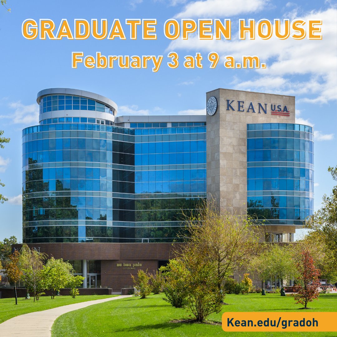 Excel in a career you love with a graduate degree from #KeanUniversity! Join us on Saturday, February 3 at 9 a.m. in the North Avenue Academic Building (NAAB) for Graduate Open House. RSVP Kean.edu/gradoh