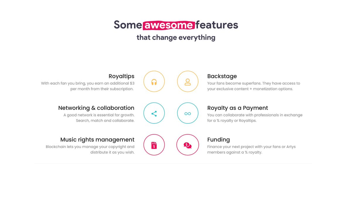 ArtysFactory's tweet photo. 6 features that differentiate #Artys from other music streaming platforms!
Thread 🧵👇 https://t.co/ac3KO0DnWe