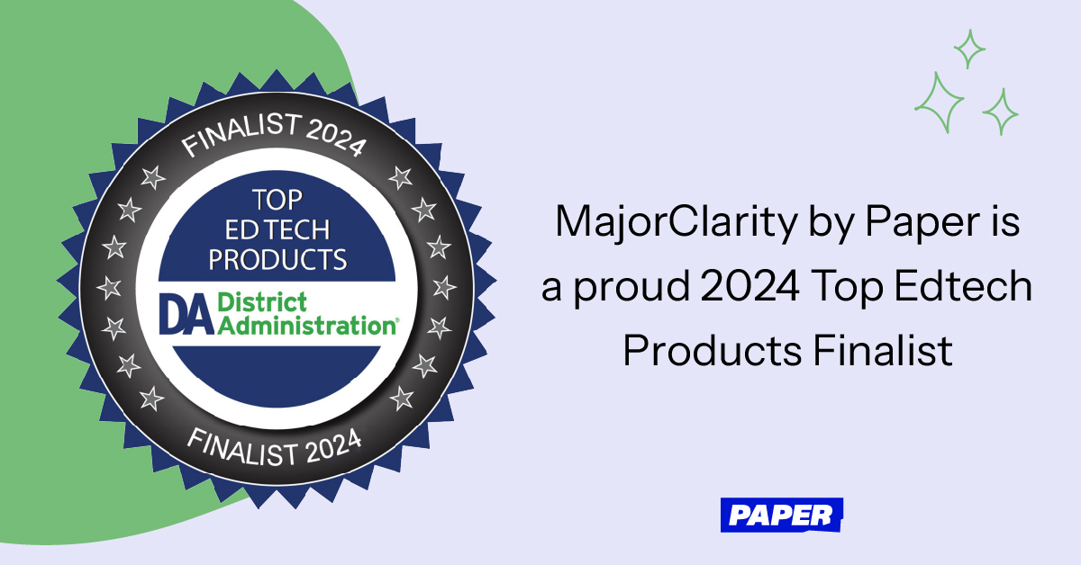 Paper (@paperlearning) on Twitter photo 🎉 Excited to share that <a href="/MajorClarity/">MajorClarity by Paper</a> was selected as finalist for the <a href="/DA_magazine/">DA magazine</a> <a href="/fetc/">FETC</a> Top #EdTech Product Awards 2024!🏆
We're dedicated to empowering students on their journey to success—whether pursuing a degree, military service, certifications, or entering the workforce. 🎉 Excited to share that <a href="/MajorClarity/">MajorClarity by Paper</a> was selected as finalist for the <a href="/DA_magazine/">DA magazine</a> <a href="/fetc/">FETC</a> Top #EdTech Product Awards 2024!🏆
We're dedicated to empowering students on their journey to success—whether pursuing a degree, military service, certifications, or entering the workforce.