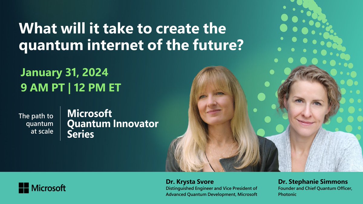 IEEE Quantum (@ieeequantum) on Twitter photo Don't forget <a href="/Microsoft/">Microsoft</a> and <a href="/TeamPhotonic/">Photonic</a> are hosting a free #webinar addressing what it will take to make the #QuantumInternet a reality. We're looking forward to hearing from speakers <a href="/krystasvore/">Krysta M Svore</a> and <a href="/quantumstef/">Stephanie Simmons</a>: bit.ly/MSFTQuantum-In… #QuantumComputing #QuantumNetworking Don't forget <a href="/Microsoft/">Microsoft</a> and <a href="/TeamPhotonic/">Photonic</a> are hosting a free #webinar addressing what it will take to make the #QuantumInternet a reality. We're looking forward to hearing from speakers <a href="/krystasvore/">Krysta M Svore</a> and <a href="/quantumstef/">Stephanie Simmons</a>: bit.ly/MSFTQuantum-In… #QuantumComputing #QuantumNetworking