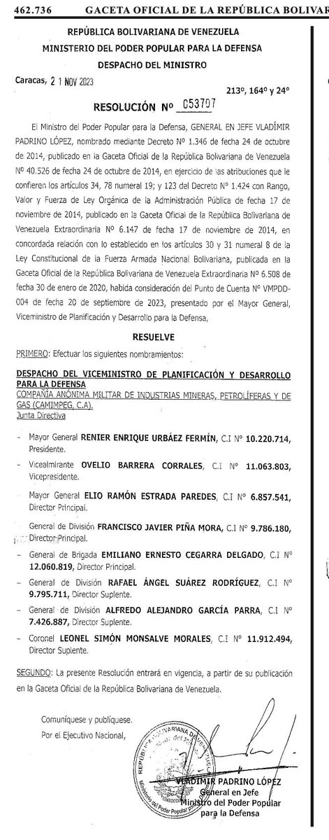 Señores de #CAMIMPEG revisen la resolución del ministro del Poder Popular para la Defensa número 053707, publicada en Gaceta Oficial de la República Bolivariana de Venezuela 42770, de fecha 4 de diciembre. Allí aparece el sustento de la información publicada 

🛑#NOESFAKENEWS