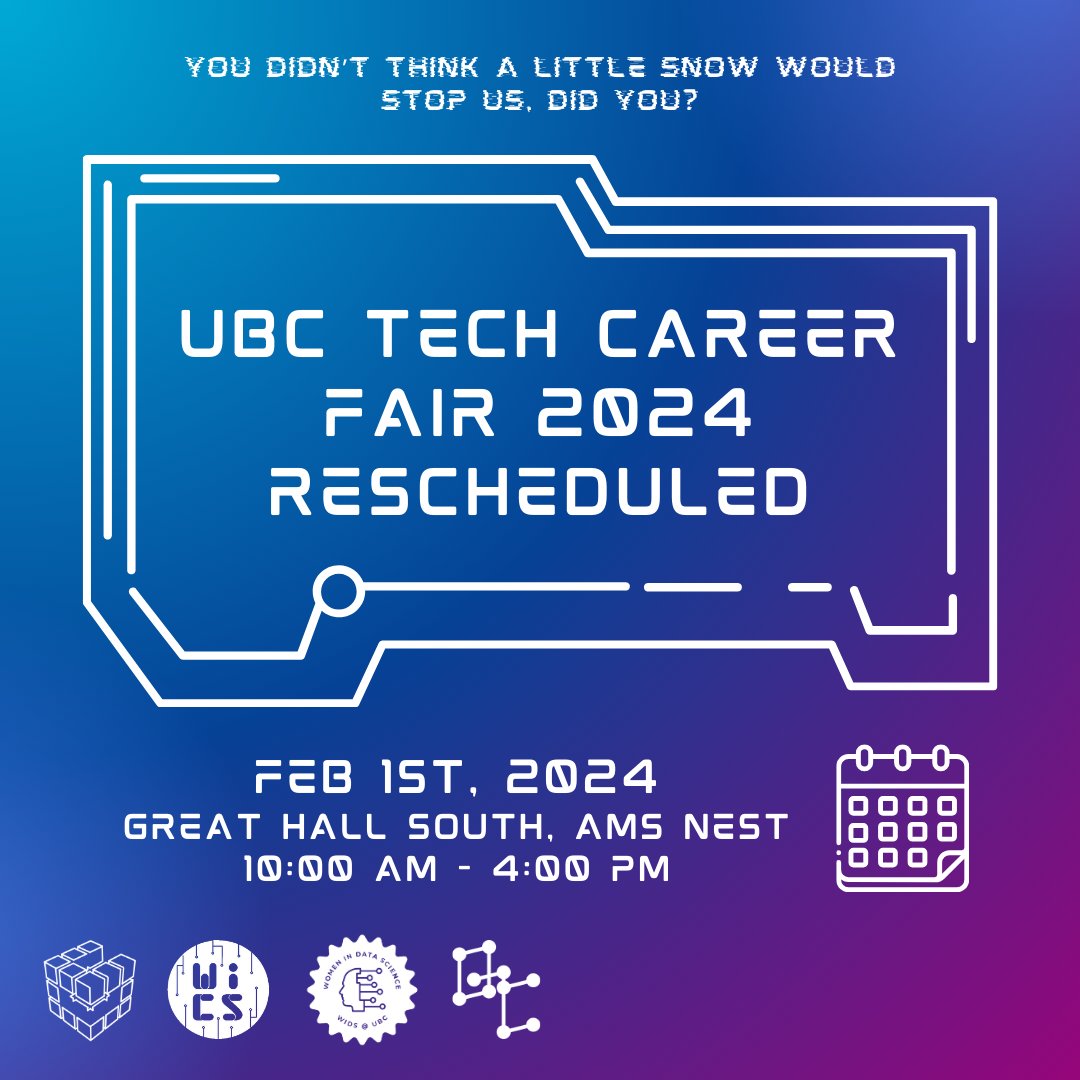 The UBC Technical Career Fair has a new date! Join us Feb. 1 in the AMS Nest 10 - 4. Come out and network with leading tech companies. No need to register - just bring your UBC student card and a smile! Details: ubccsss.org/tcf/ @UBCScience @CAIDA_UBC @UBCNews @ubcCSSS