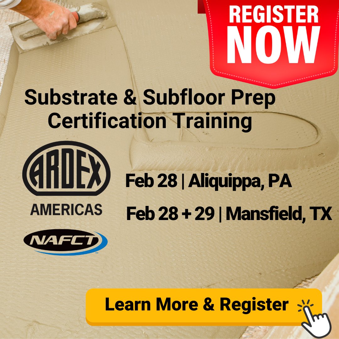 Ready to take your skills to the next level? Join @ardexamericas for exclusive in-person training sessions and kickstart your path to becoming a certified subfloor prep installer! Learn more and secure your spot now at nafct.com/ardex-nafct-tr… #ADREXAmericas #CertifiedInstaller