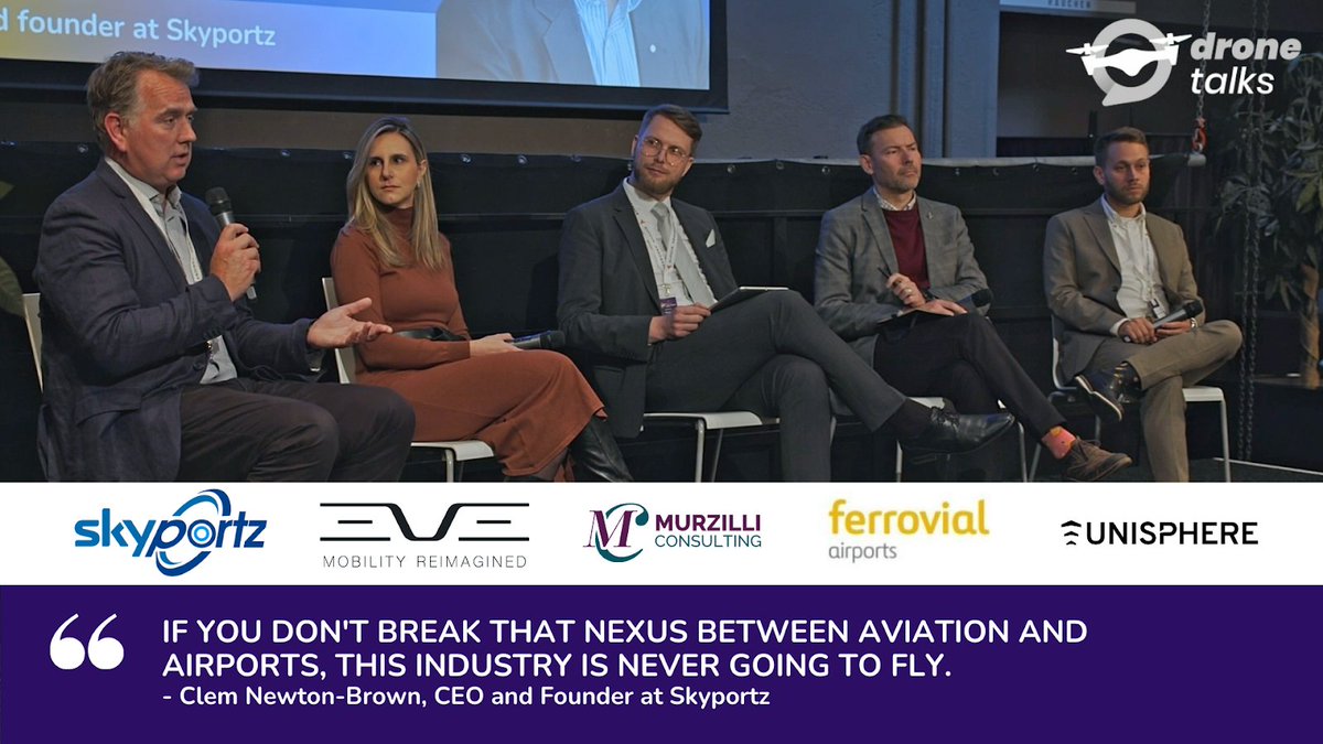 drone_talks's tweet photo. Dive into the future of urban air mobility with our exclusive panel discussion, 'From Boxes to Vertiports: The competition for taking off and landing real estate in aerial cities and landing has just begun' at Aerial Cities 2023!

Richard Boden, Director of Business Unit at @murzilliconsult  was joined by @clemnewtonbrown , CEO and Founder at @Skyportz1 , @JulianaKiraly , Senior Head of Business Development (Europe) at @EveAirMobility , Brad Miller, Managing Director at Ferrovial Airports and Christopher Selig, Chief Commercial Officer and Co-Founder at @unisphere_gmbh.

Discover the challenges and opportunities in the Urban Air Mobility Industry, as our experts share insights on regulatory frameworks for eVTOLs, address accessibility and infrastructure needs, and the delicate balance between security and efficiency.

Watch the full panel now at https://t.co/0FZcYe4YvD

#eVTOL #Vertiports #UAM #Aviation #Technology