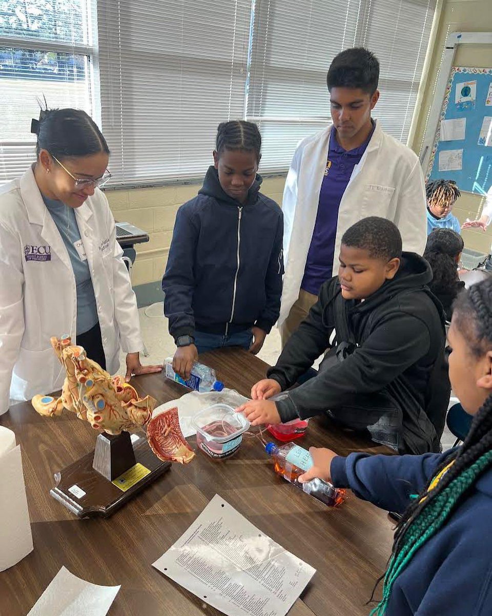 7th grade science students had a great experience with the Brody School of Medicine MedPals team! They learned about the cardiovascular system &amp; cellular respiration through hands on learning and by practicing their communication and critical thinking skills! #STEM #CMeShine ✨