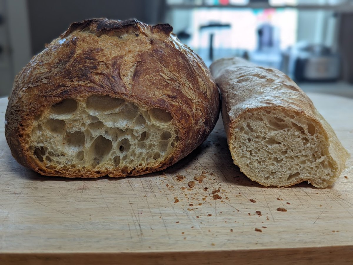 LadyinMT's tweet photo. Finally! Success makin' and bakin' a #sourdough round &amp; #baguette https://t.co/MvIkkD8I1t