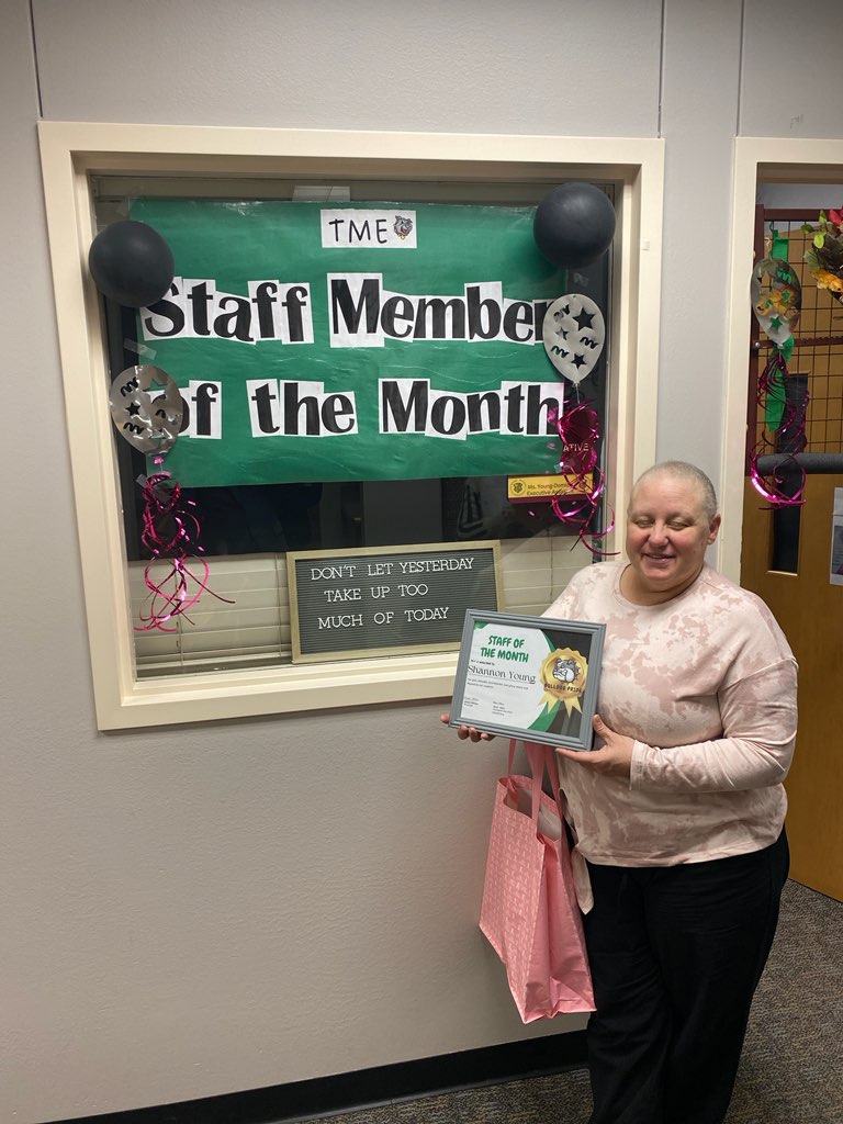 WalderNitasha's tweet photo. Congratulations to Ms Young our office manager. She is TME excellence! Staff member  of the Month@TMEBulldogsRISD https://t.co/BfC1KjITiD