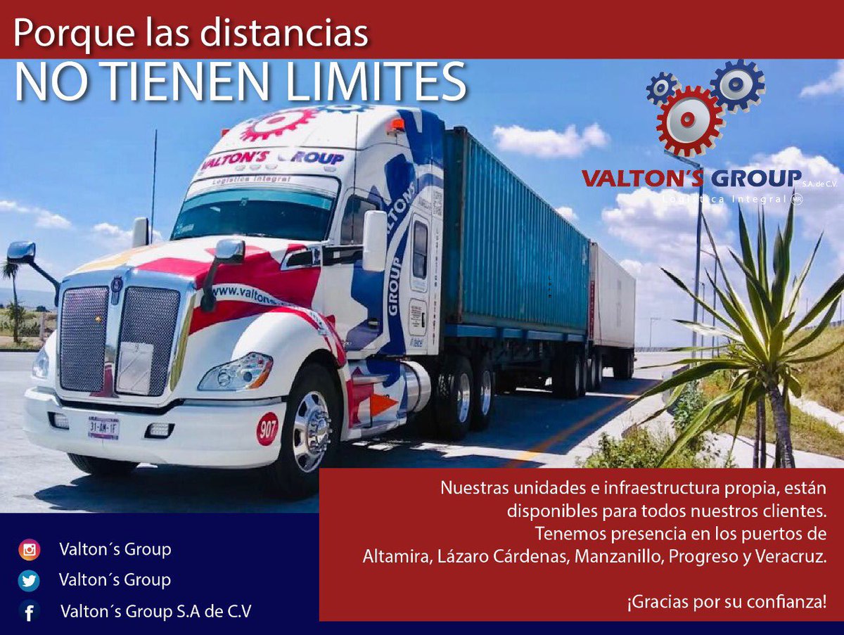 ValtonsG's tweet photo. VALTON’S GROUP

Ofrece un sólido compromiso de trasportes terrestres con un servicio de clase y la más alta calidad para nuestros clientes cuidamos su tiempo y dinero.

Comunícate al número: 55 6968 2275
O al correo ventasc@valtons.com https://t.co/5vkD4axDt6
