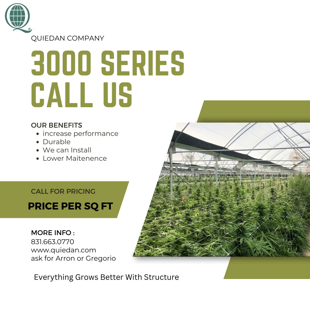 Quiedan's tweet image. Call Us Now for pricing for our amazing #3000 Series #installs #QuiedanCompany #EverythingGrowsBetterWithStructure 831.663.0770