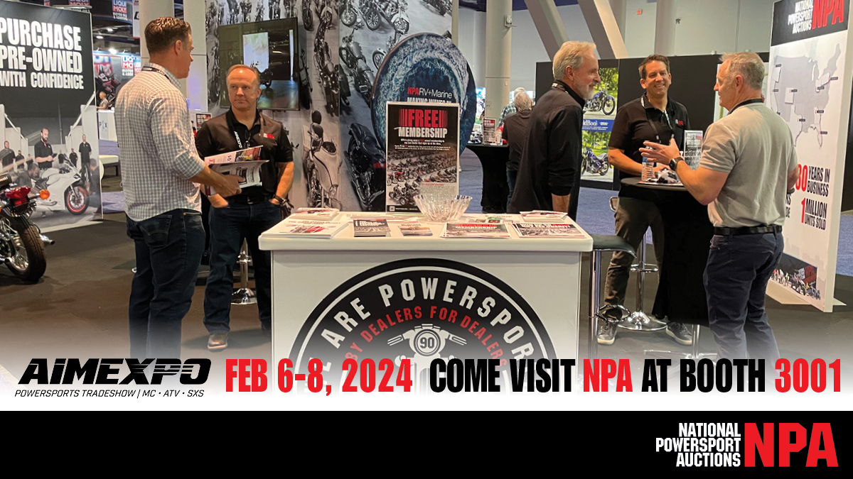 BIG SHOW SAVINGS @ BOOTH 3001 - At AIMExpo 2024 in Las Vegas, attendees will find hundreds of dollars in perks for NPA new and current members Feb 6-8, 2024. #NPAuctions #NPA #AIMExpo2024 #Exhibitor #WeArePowersports #FreeMembership #BuyFeeCredit #LasVegas ow.ly/tXZ350QuYLP
