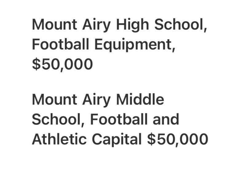 “HUGE THANK YOU” to Senator @settle_eddie for his work in securing $100,000 for the Football programs at both MAHS &amp; MAMS; he is shown here w/outgoing Superintendent Dr <a href="/kkimor/">Kim Morrison</a>  @ today’s presentation GO 🐻🏈
<a href="/MACSchools/">Mount Airy City Schools</a> <a href="/danny_gallimore/">Danny Gallimore</a> <a href="/JasonDorsett/">Jason Dorsett</a> <a href="/Levi_Goins/">Levi Goins</a> <a href="/ahmayfield/">Angela Mayfield</a>
