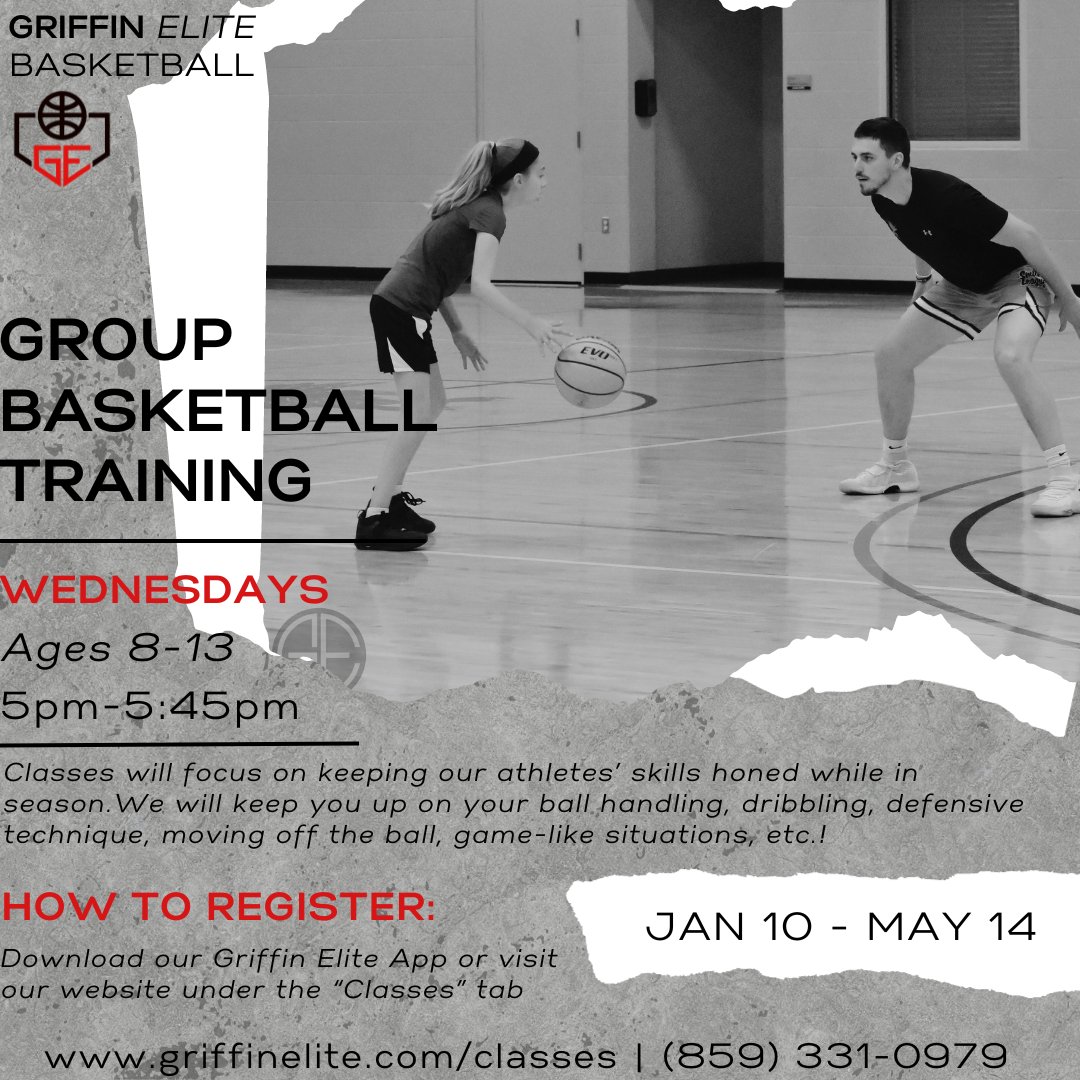 GROUP BASKETBALL TRAINING
WEDNESDAYS | 5PM-5:45PM | AGES 8-13

These classes will focus on keeping our athletes' skills honed while in season. We will keep you up on your ball handling, dribbling, defensive technique, moving off the ball, game-like situations, etc.!