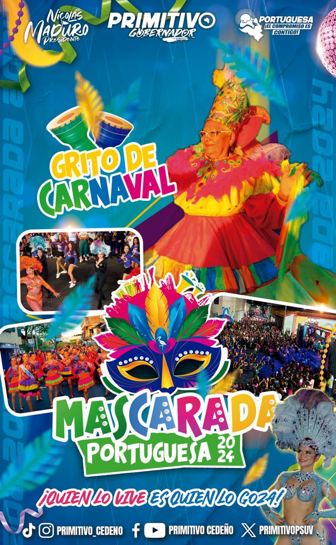 Porque #QuienLoViveEsQuienLoGoza llegó con el tradicional Grito de Carnaval Mascarada 🎭 #Portuguesa 2024, las mejores fiestas de Carnaval  🎊 en  #Venezuela con desfiles, comparsas, conciertos full colorido y diversión garantizada. 

#PortuguesaMotoResponsable 
#VenezuelaEsPaz