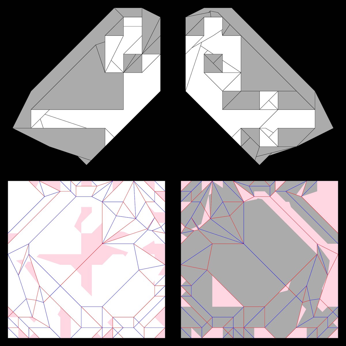 Dice 15 by <a href="/MeRcY1999/">たなかまさし</a> from the Flat-Folder instagram dataset.
.
Folded state above, crease pattern below. Colored regions of the crease pattern are visible in the folded state.
.
#flatfolder #origami