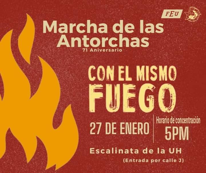 Mañana regresaremos a la escalinata, #ConElMismoFuego de aquellos jóvenes de la FEU y la generación del centenario, liderada por Fidel hace 71 años.

Para que Martí  siga vivo, para no dejarlo morir. Nos vemos😎
