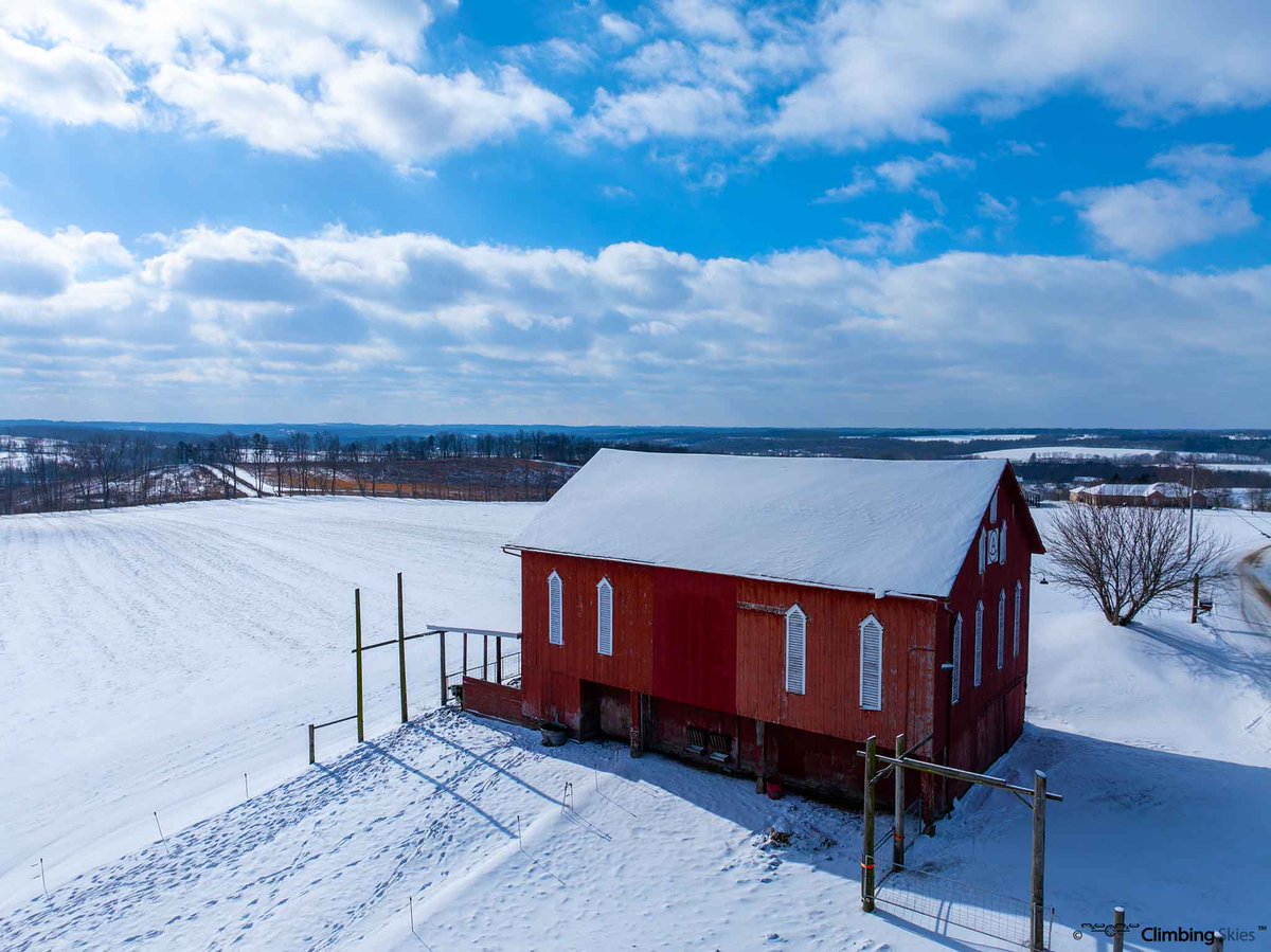 'Red, White, and Blue' 

A red barn on a snowy farm in Lawrence County, Pennsylvania during a blue-sky afternoon. 

#photography #dji #lawrencecountyPA #outdoors #country #farms #barns  #peaceful #winter #snow #letitsnow #wintervibes #lovewinter #coldweather #climbingskies