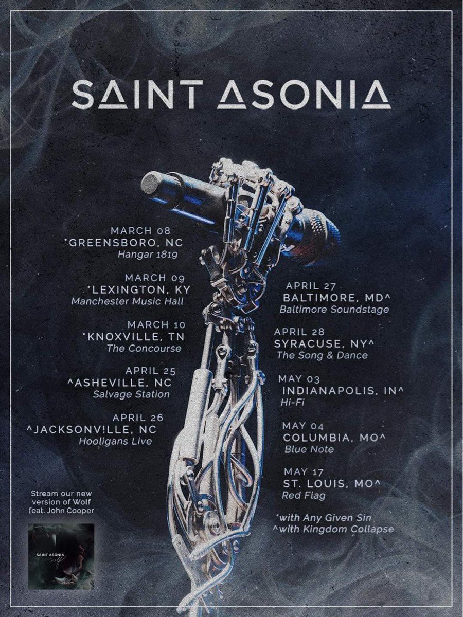 San Antonio, Texas rockers @kingdomcollapse are heading out this Spring in support of @saintasonia! Check the dates and mark your calendars KC Army 🤘🏻 Tix: saintasonia.com/tour #kingdomcollapse #saintasonia #ontour #kcarmy #riffmediagroup