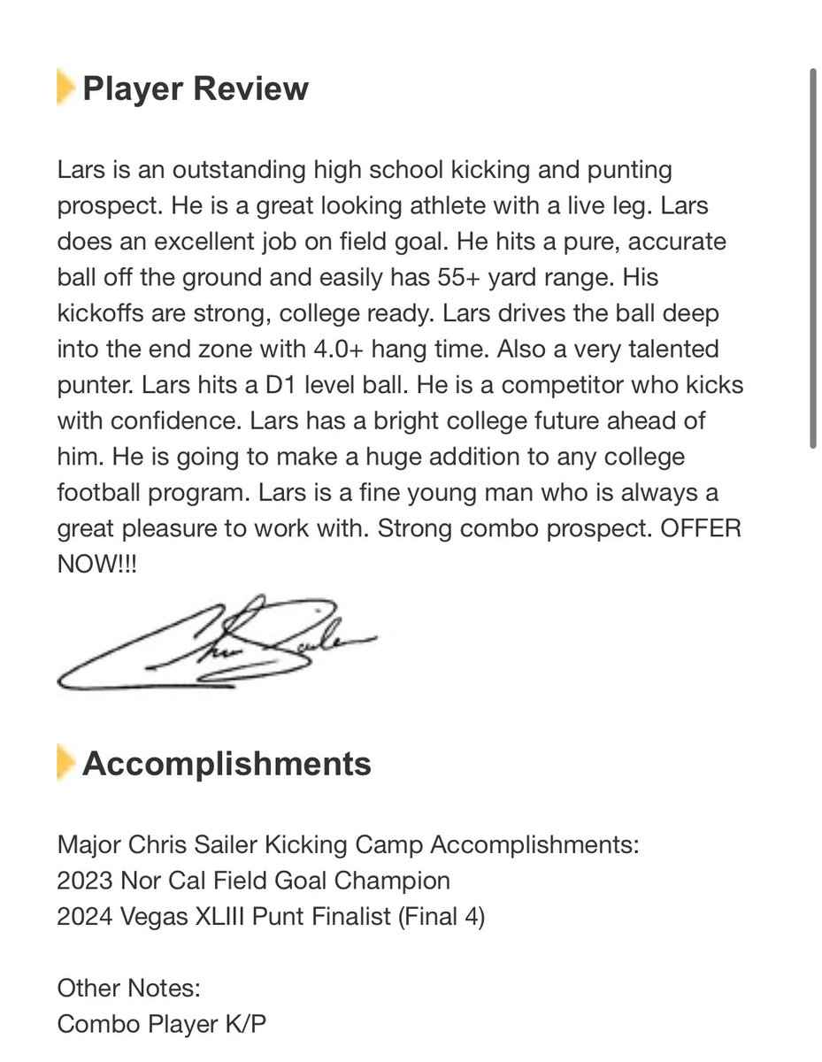 Honored to be recognized as a 5⭐️ Kicker and Punter by @Chris_Sailer

@allfootballSM @NickRolovich @dimare_dominic @westcoastpreps_ @BrandonHuffman