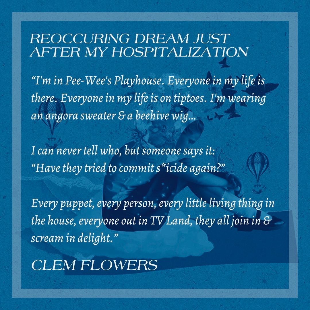 The transfixing poetry of Clem Flowers uses vivid language to explore states of institutional trauma, from the strangeness of intake to dreams beyond discharge, exploring the residue that patienthood leaves behind. Read “Reoccurring Dream…” here: buff.ly/3vHRspZ