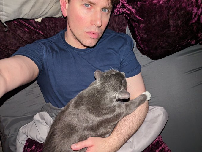 I lay down after work for a few minutes and this butthead decides to make himself comfy. He's so happy<a href="/tag/mvsales"class="tags"><span>#mvsales</span></a><a href="/tag/mvgayboys"class="tags"><span>#mvgayboys</span></a>