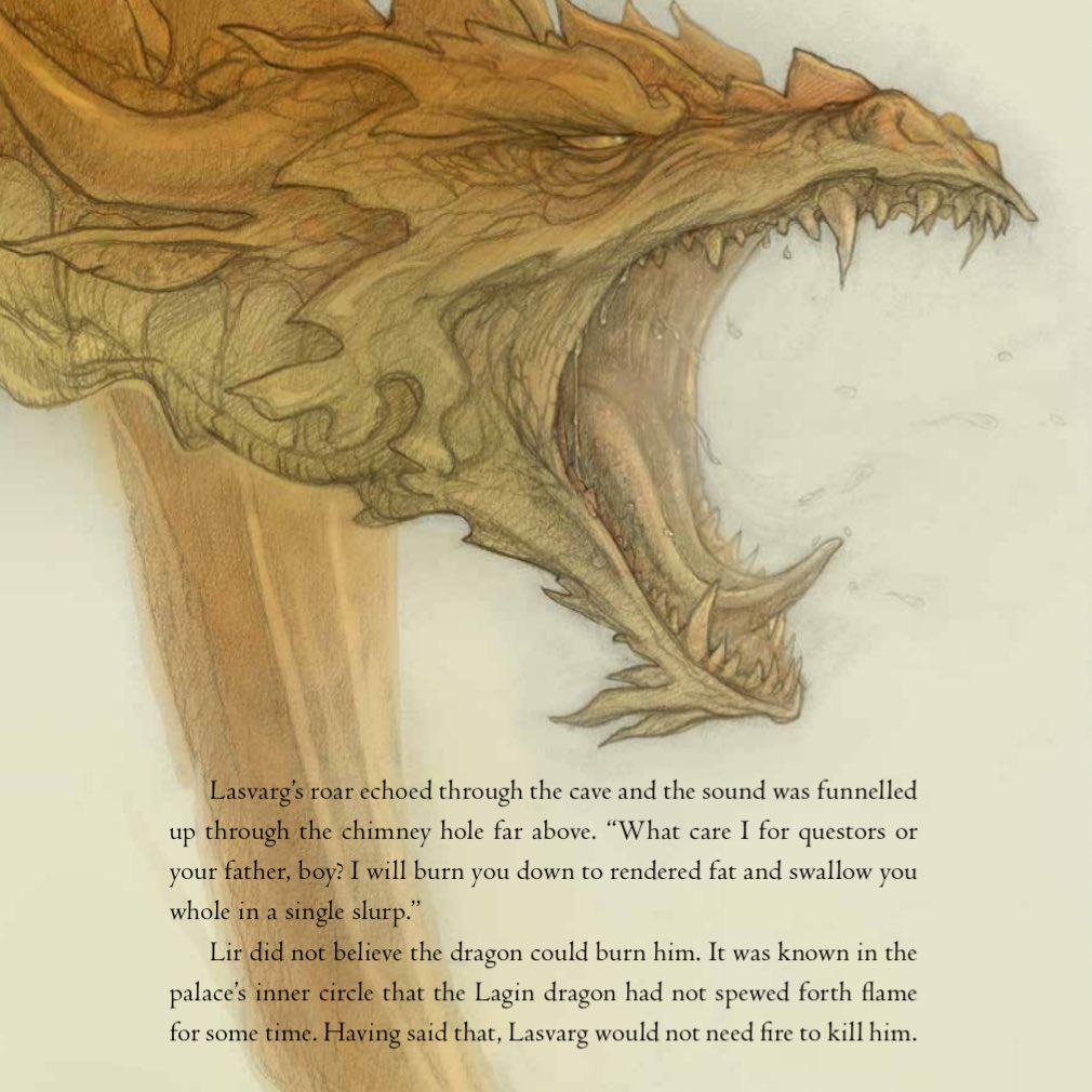 “What care I for questors or your father, boy? I will burn you down to rendered fat and swallow you whole in a single slurp.” - Lasvarg, Three Tasks for a Dragon 🔥 @PJLynchArt