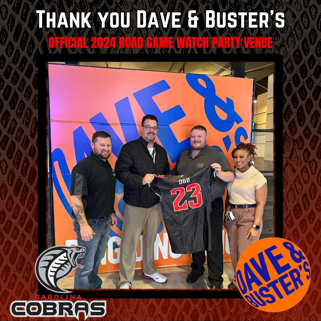 CarCobras's tweet image. Join Cobra Nation 🐍 at Dave and Buster's for the 2024 road games! 

Mar 15, Apr 20, May 04, May 12, Jun 01, Jun08