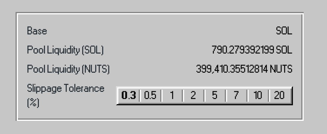 gm <a href="/birdeye_so/">Birdeye</a> 
NUTS is a new token running on a new standard called Tiny SPL. We are launching an AMM on a custom DEX in ~6 hours, and the DEX uses normal SPL tokens could be easily indexed by birdeye too. Hope you consider indexing and listing us!
