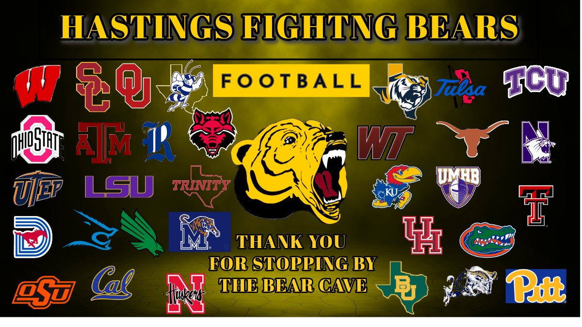 Thank You to all the coaches that came by and recruited THE BEAR CAVE this week!!! @Alief_Athletics @AliefHastingsFB @AliefISD @AliefHastingsHS @HNGCCounselors @HNGCBears @CoachScott009 @CoachTCRandle @CoachPowell17 @Snelly_78 @alief_proud