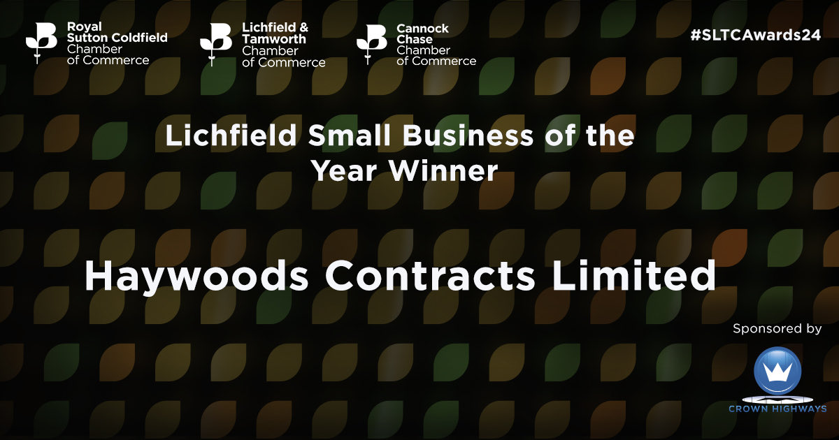The 2024 Lichfield Small Business of the Year award goes to @hwcontractsltd! 🍾

Thanks @CrownHighways for sponsoring the award.

#SLTCAwards24