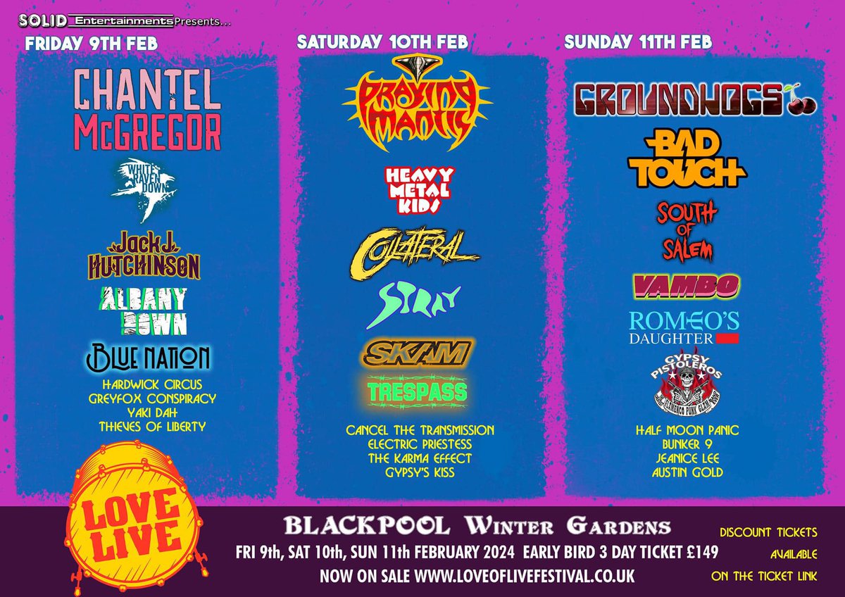 PEOPLE OF BLACKPOOL You need to get your tickets in for this weekend of Rock in the VEGAS OF ENGLAND! We are chuffed to be gracing the stage at @WGBpl on Saturday 10th Feb. Not long now. Day / Weekend ticket deals available here: solidentertainments.com/live/tickets.h… SEE YOU AT THE BAR..