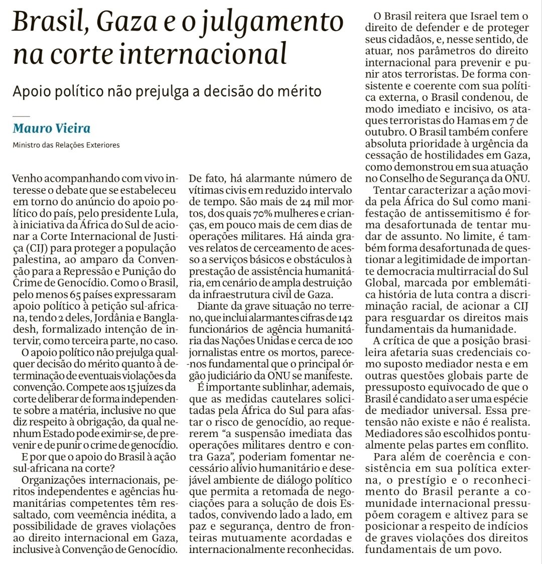 <a href="/FranPerezIU/">FranPerez</a> <a href="/MareasCiudadana/">Paz Ahora</a> <a href="/madridconpalest/">Madrid con Palestina</a> <a href="/CoordinadoraAcP/">Andalucía con Palestina</a> <a href="/BDSPaisValencia/">🇵🇸 #BDS País Valencià</a> <a href="/samidounspain/">Samidoun 🇵🇸 Red de Presxs Políticxs Palestinxs</a> <a href="/alkarama_mmp/">@alkarama</a> <a href="/PCEExtremadura/">PCE Extremadura</a> <a href="/PodemosAragon/">Podemos Aragón</a> <a href="/IU_Madrid/">IU Madrid🔻</a> <a href="/IntersindicalV/">Intersindical_Valen</a> @VallaPalestina <a href="/SAT_nacional/">SAT Andalucía</a> <a href="/Casapalestina_/">Casa Palestina de Aragón</a> <a href="/alqudsandalucia/">Asociación Al-Quds</a> <a href="/CInterpueblos/">COMITÉ INTERPUEBLOS</a> <a href="/EuroPodemos/">Podemos en Europa</a> <a href="/pcandalucia/">Partido Comunista de Andalucía</a> <a href="/IzcaNacional/">Izquierda Castellana</a> <a href="/EzkerAnitzaIU/">Ezker Anitza-IU🔻</a> <a href="/iuandalucia/">IU Andalucía🔻</a> <a href="/EsquerdaUnida/">Esquerda Unida🔻</a> <a href="/Asanzr/">Alvaro Sanz Remon 🔻</a> <a href="/Maitemola/">Maite Mola</a> <a href="/NuriaLozanoMont/">Núria Lozano Montoya</a> <a href="/EnriqueSantiago/">Enrique Santiago</a> <a href="/ManuPineda/">Manu Pineda 𓂆 🔻</a> <a href="/sirarego/">Sira Rego 🔻</a> <a href="/carlossmato/">Carlos Sánchez Mato🔻✳️</a> 🇵🇸Lula con #Palestina

Imprescindible artículo de opinión escrito por  #MauroVieira , Ministro de Exteriores de #Brasil ( <a href="/ItamaratyGovBr/">Itamaraty Brasil 🇧🇷</a> ),sobre la decisión del presidente <a href="/LulaOficial/">Lula</a> de apoyar a #Sudáfrica en la #CIJ contra #Israel

#IsraelKillKids 
x.com/MareasCiudadan…