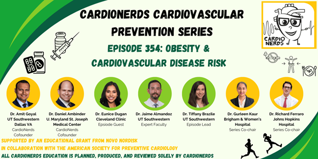 NEW @CardioNerds content! Episode 354 dives into the impact of obesity on CVD risk w/ obesity expert @JaimeAlmandoz (UT Southwestern) where they explore topics such as the durability of metabolically health obesity! Free CME! ow.ly/lLgU50Qv0fZ #CVDPrevention #Obesity