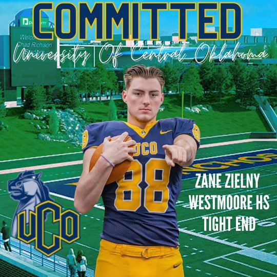 I’m excited to announce I will be continuing my football and academic career at the University of Central Oklahoma!! @AdamDorrel @_CoachDonald @Pbriningstool @CoachTwe @lowill99 @jd_mccoy @CameronPound @bryanleefreeman @WHSCoachHop @westmoorejagsfb @ucobronchofb #RollChos