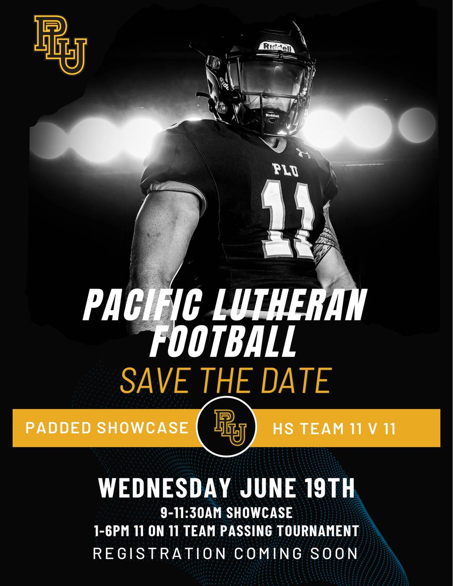 Lucky number 7! Summer will be here before you know it! Save the date and come compete in pads in front of college coaches in the 7th PLU Football Padded Showcase! June 19th Registration coming soon! #GoLutes⚔️🏈