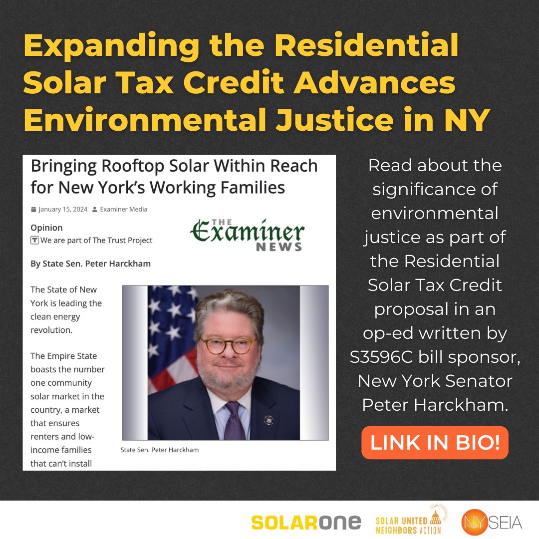 Legislators–ensure that the State lives up to its #EnvironmentalJustice promises by including S.3596-C/A.6739-A in the 2024-2025 State Budget! ✅ Read more about the bill from @SenatorHarckham: bit.ly/rooftop-solar-… #NYSolarTaxCredit