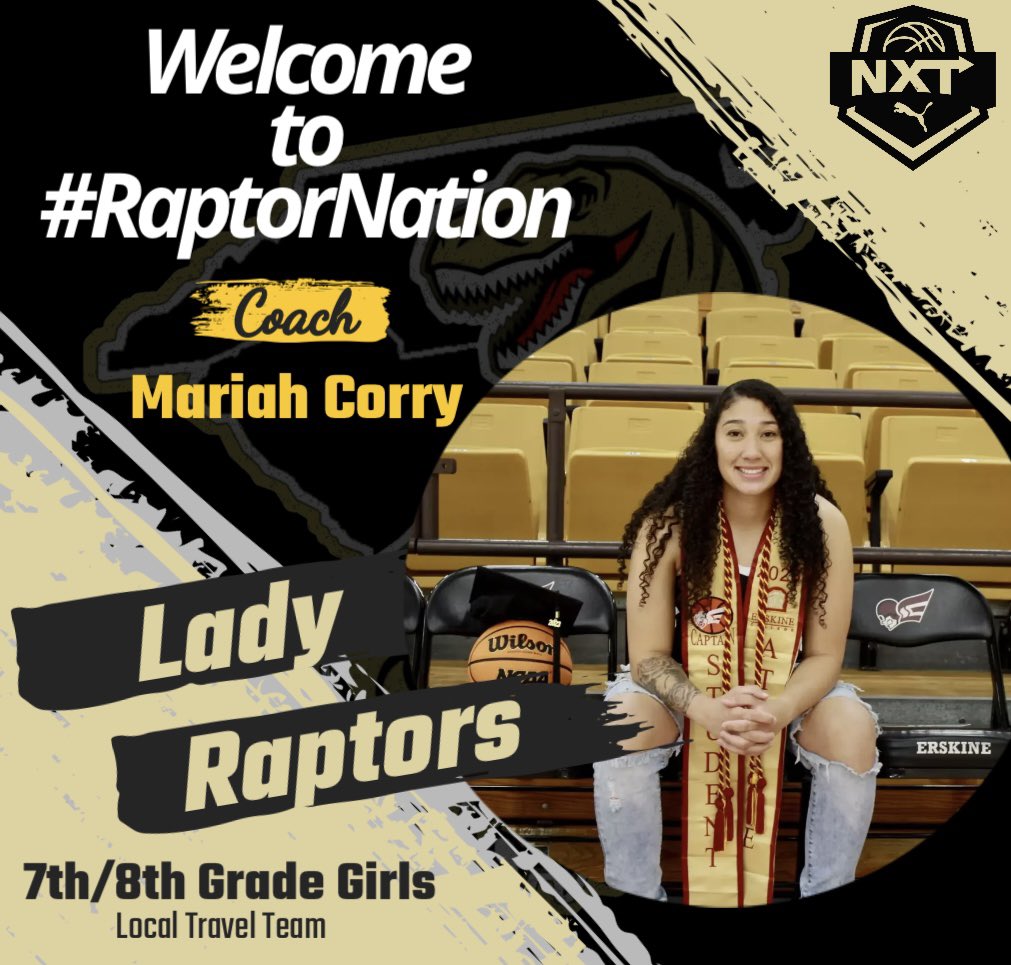 Join us in welcoming the newest addition to #RaptorNation in 2024, Coach Mariah Corry! Coach Corry serves on the Girls coaching staff at Laurens High School, and is excited to start this journey. She will be coaching the 7th/8th grade Lady Raptors Local Travel Team!