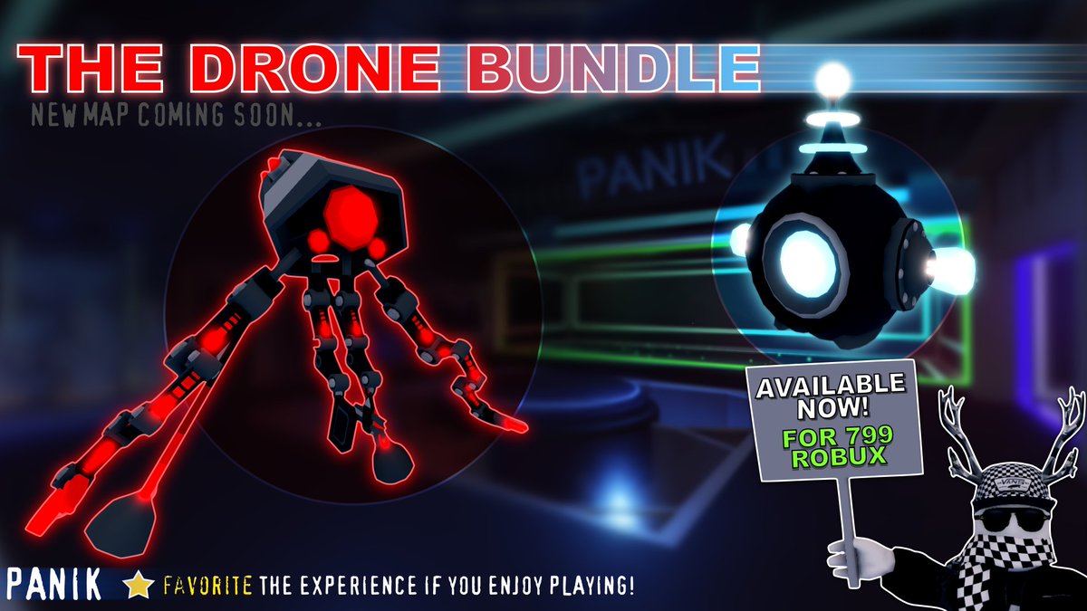 We just released a new update!
- New Drone bundle, modeled and animated by <a href="/_Praffle/">Praffle</a>!
- Bugfixes &amp; improvements

⭐️ ALSO: Use code WEAREBACK for a free 350 coins!
#Roblox