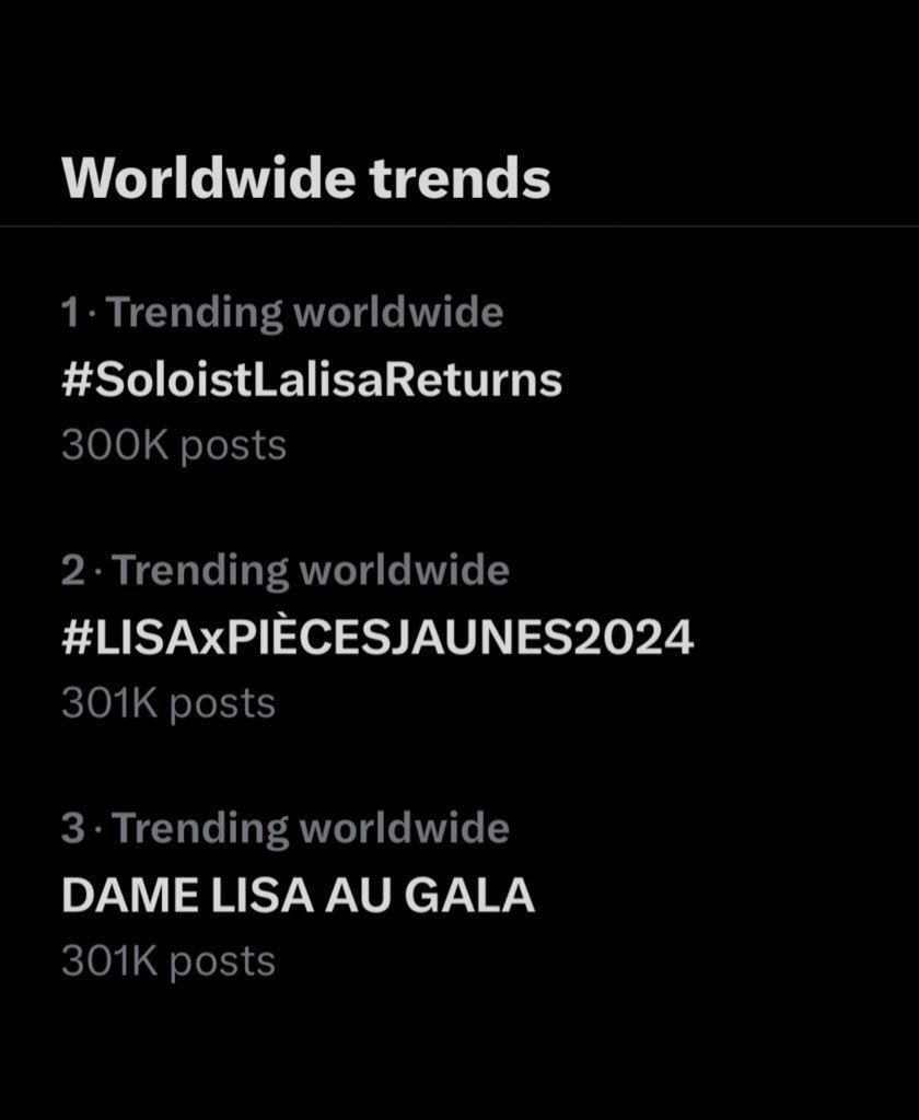 LISANATIONS_'s tweet photo. 300K tweets unlocked! Let’s rally to 400K! 

DAME LISA AU GALA 
#LISAxPIÈCESJAUNES2024 
#SoloistLalisaReturns https://t.co/qVzqFiVFnk