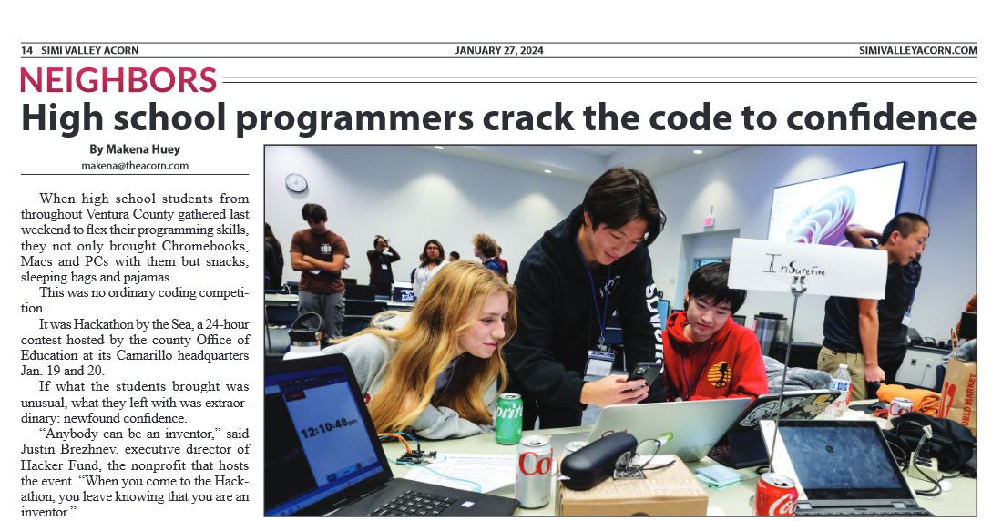 Check out this great article about the VCOE Hackathon by the Sea overnight coding event in the Acorn Newspaper: buff.ly/3HyWVCd