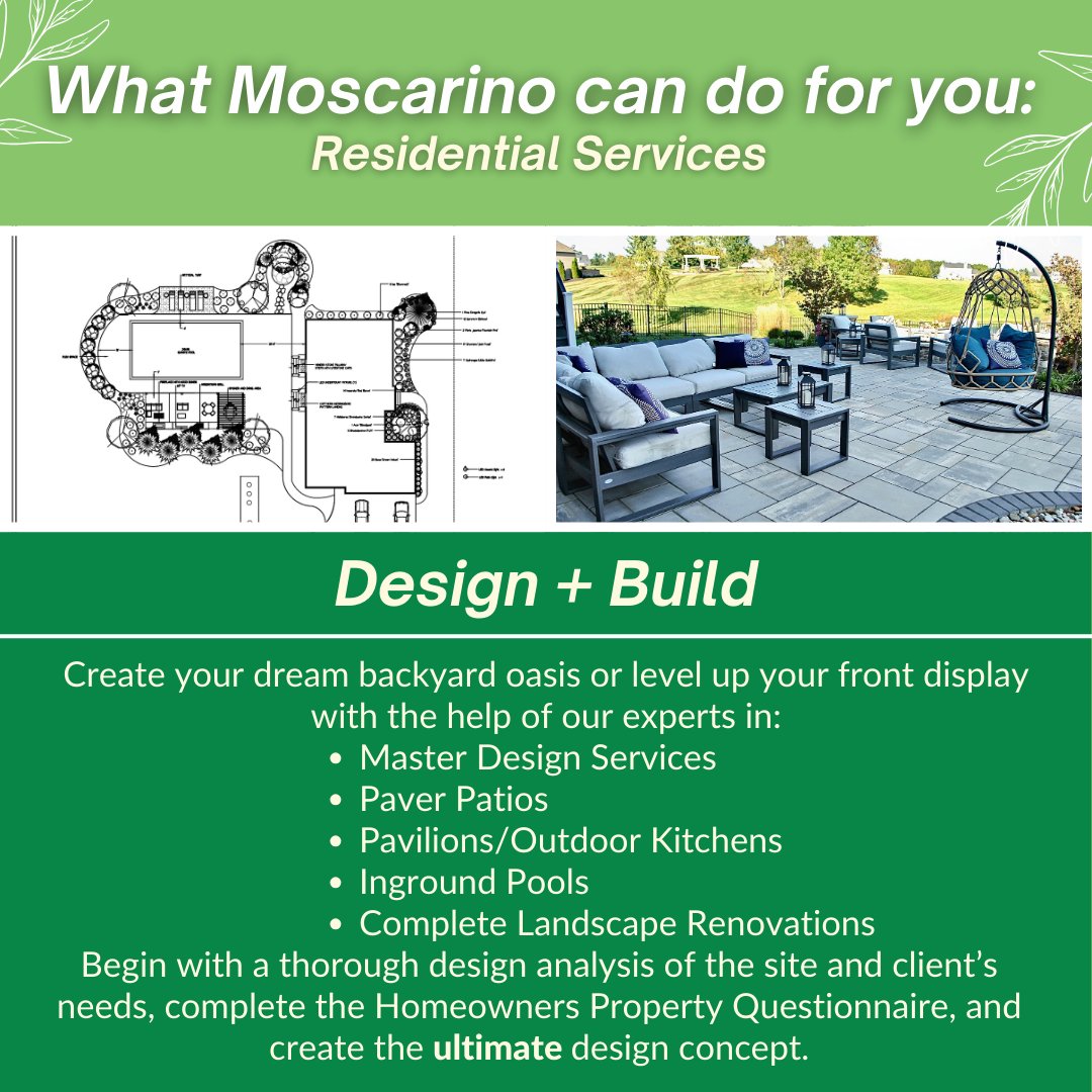 Moscarino Landscape + Design is dedicated to offering incredible residential lawn services that will take YOUR property to the next level! 

Start your consultation at createmylandscape.com and see how Moscarino can bring your property to life. 🌱