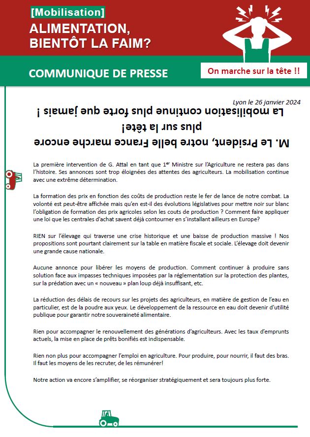 #OnMarcheSurLaTete retrouvez notre communiqué de presse commun avec <a href="/JeunesAgriAuRA/">JA Auvergne R.Alpes</a> suite aux annonces du Premier ministre 👇🏻 les blocages se poursuivent !