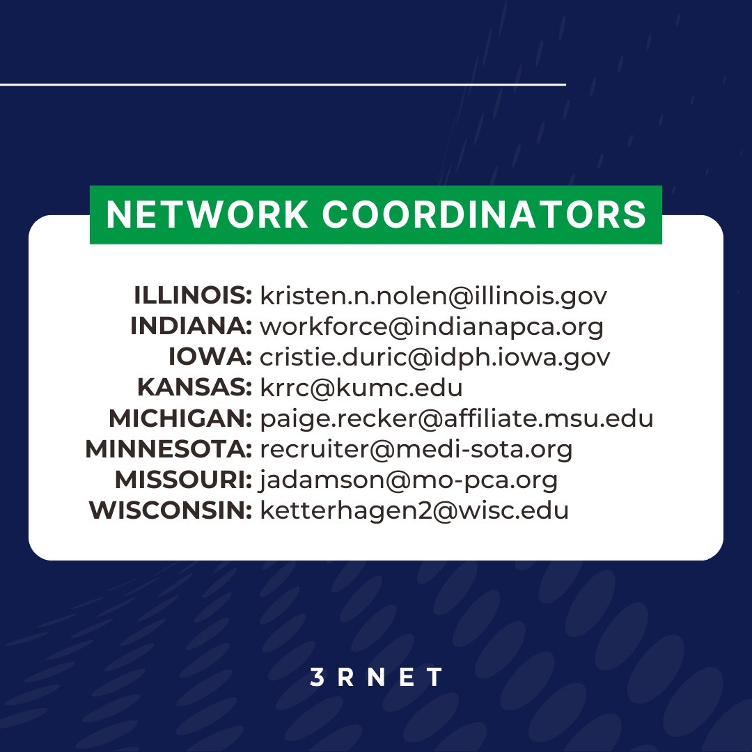 Here at #3RNET, we work with 54 Network Coordinators across the #UnitedStates that act as the connector between job seekers [like you] and the #rural and underserved employers in your state. 📍Illinois, Indiana, Iowa, Kansas, Michigan, Minnesota, Missouri, Wisconsin