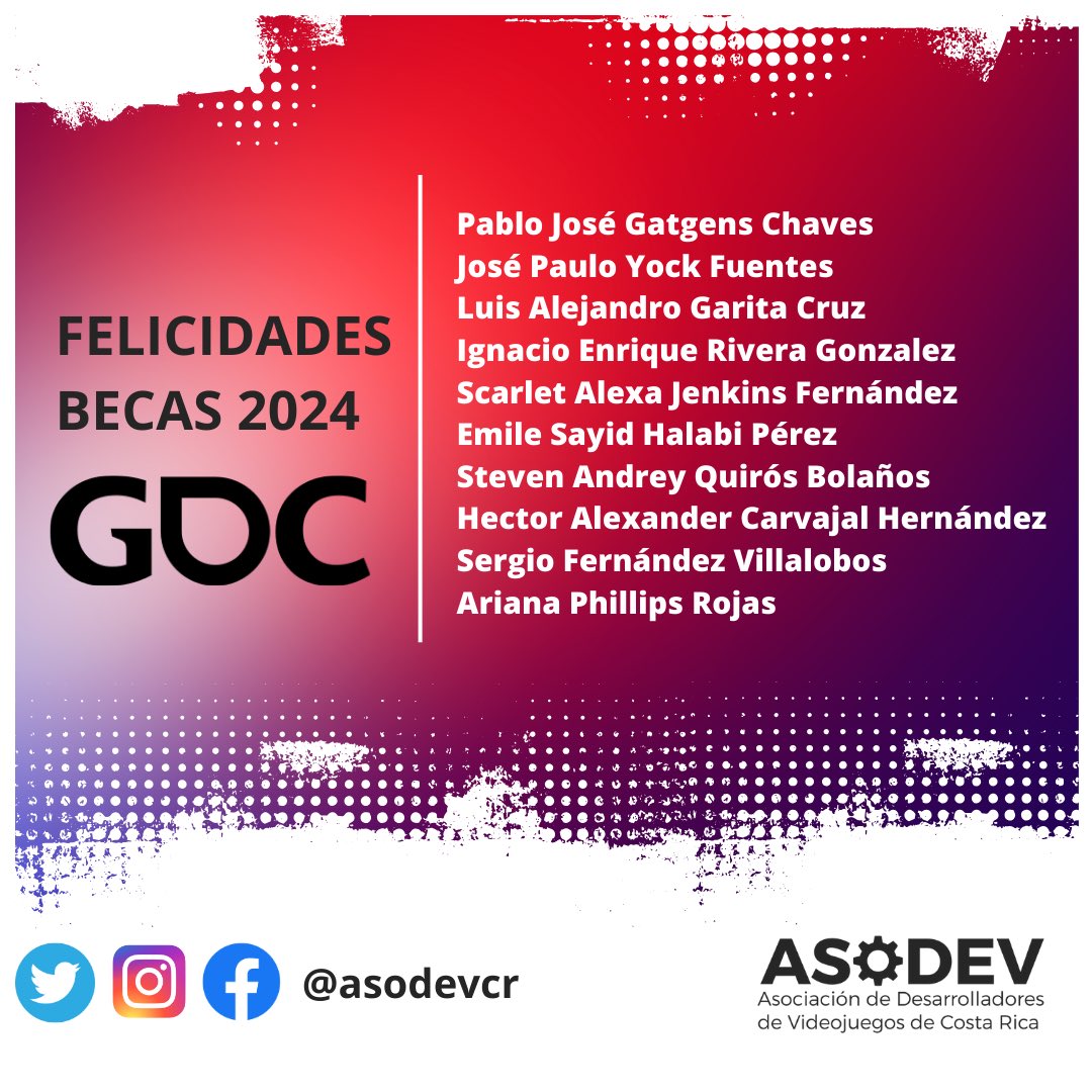 GANADORES BECAS 2024💥📢

A los ganadores se les estará convocando próximamente por correo electrónico para facilitarles sus códigos de acceso al GDC así como para citarles a una sesión explicativa. Les recomendamos preparar sus arreglos de viaje de forma inmediata.