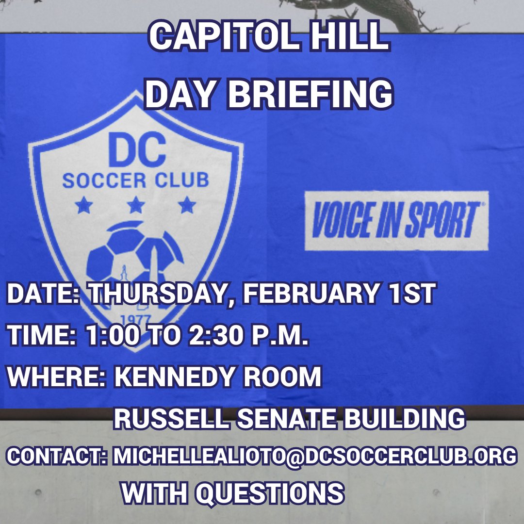 DCSC will join VOICEINSPORT (VIS) at their Capitol Hill Day Briefing to support the Fair Play for Women’s Act.  All club members are welcome! Read more, including words from Annika Russell of the GU17 Blue Metros, with this link: dcsoccerclub.org/news_article/s…
#DCSC #VIS #FPFW