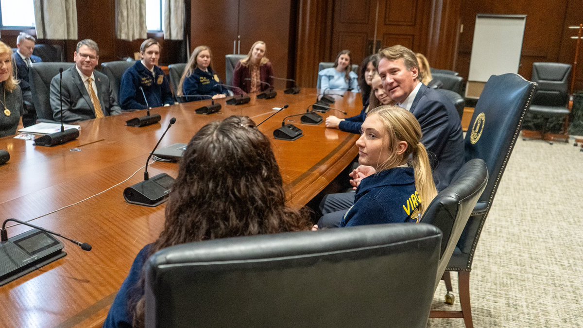 Yesterday, I met with <a href="/VirginiaFFA/">Virginia FFA</a> state officers. The Commonwealth and our largest private industry — Agriculture — are in good hands with this next generation of leaders.