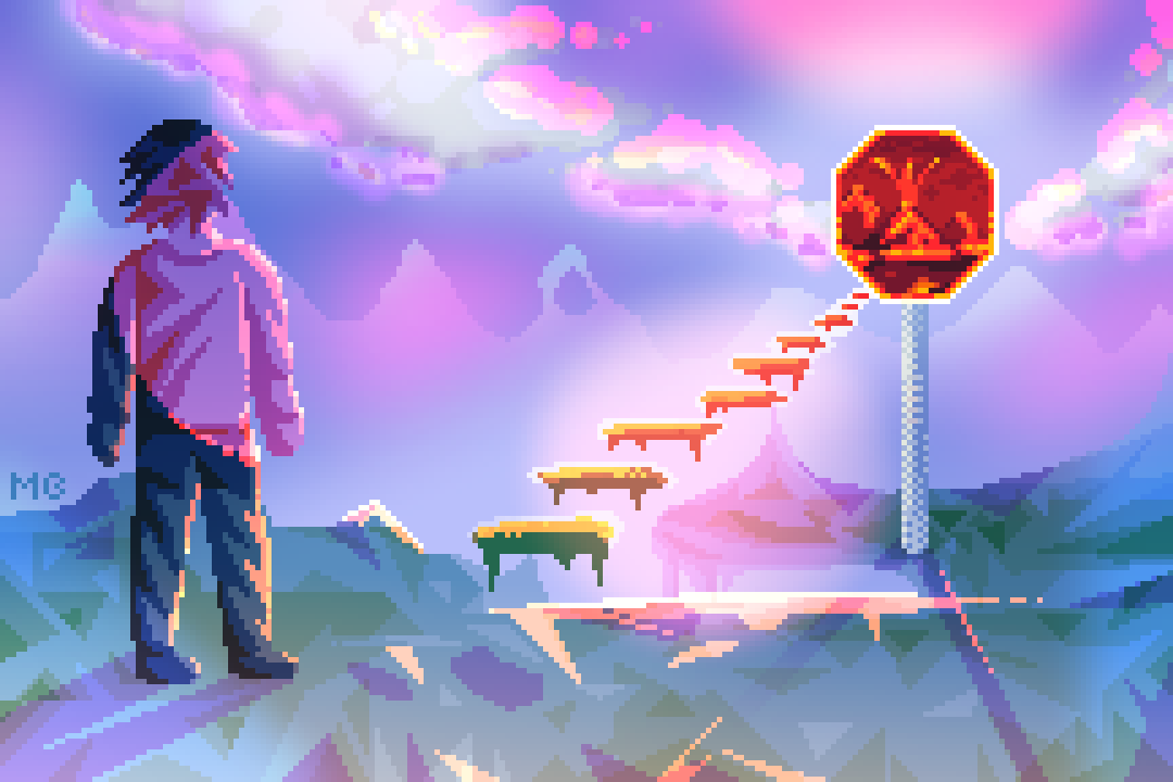 Some art of a random thought I had. It ended up being a lot different from the initial idea XD.

#pixelart #art #digitalart #gameart #illustration #artist #pixel #aseprite #artwork #pixelartist #drawing #sign #roadsign #environment #landscape #fantasy #stopsign #ethereal