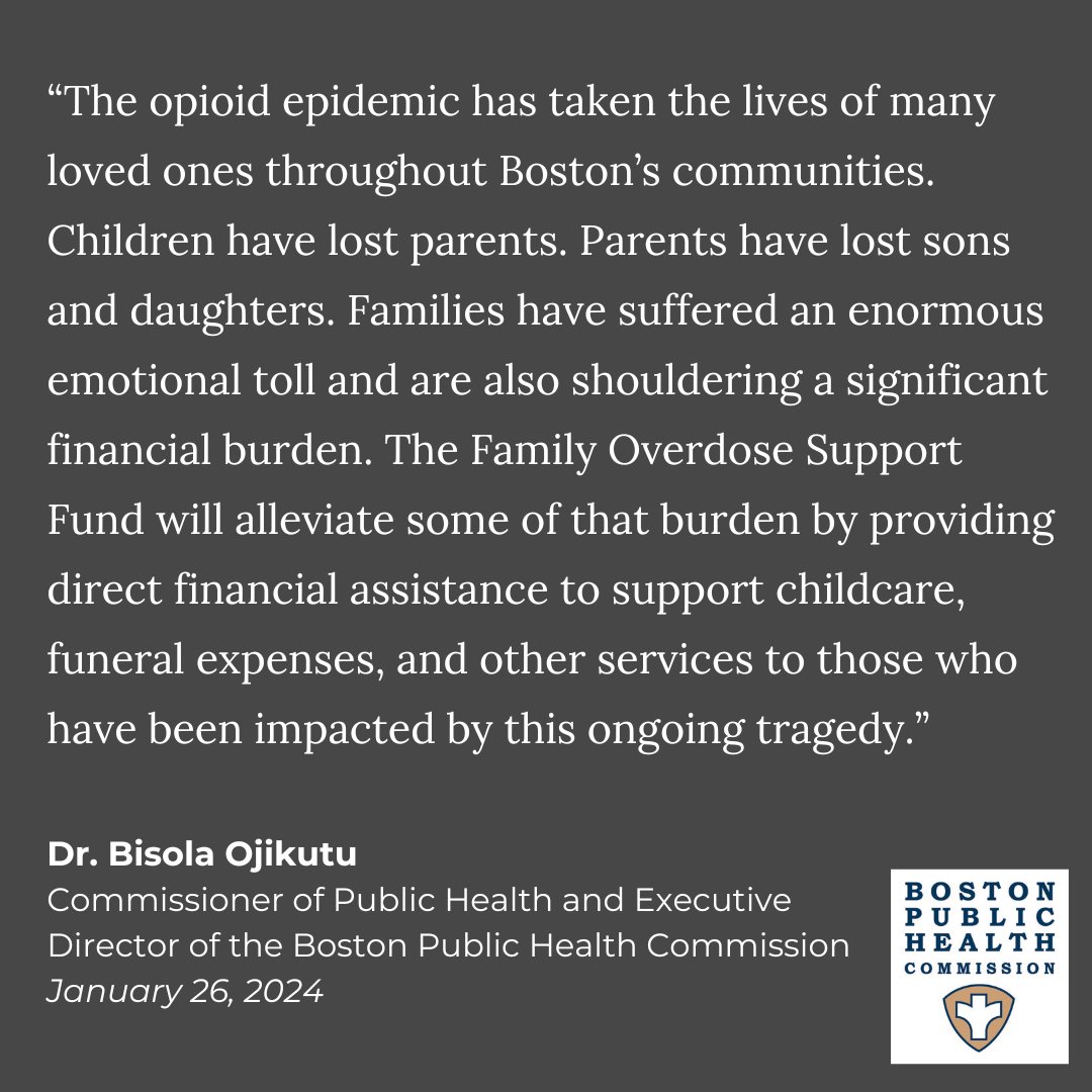 Launching later this year, the Family Overdose Support Fund will distribute $250,000 to Boston families who have experienced the loss of a family member due to opioid overdose. boston.gov/opioid-settlem… @mayorwu @cityofboston