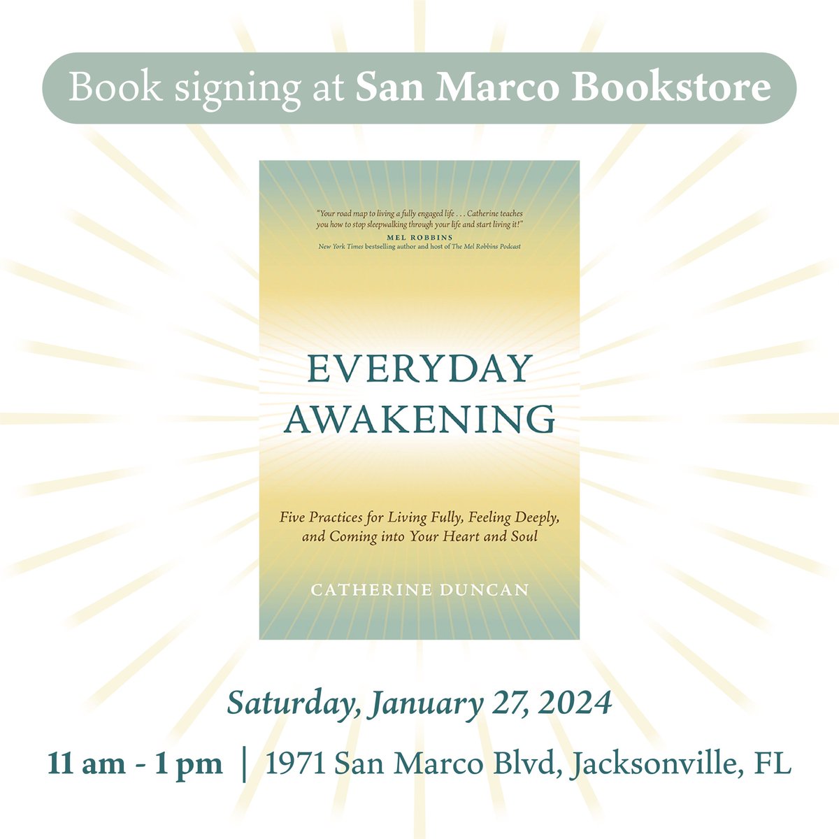 Join us tomorrow, Saturday, January 27th, as we welcome Catherine Duncan for a book signing. Her book, Everyday Awakening, is a great read for the new year, and everyone who's looking to live a fuller life. #book #signing #saturday #everyday #awakening #shopsmall