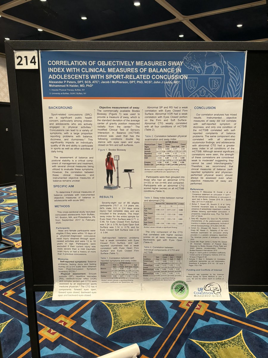 Our past resident, <a href="/Alex_Peters_/">Alex Peters - Sports PT & Athletic Trainer</a>, continues to be involved in concussion research while running his own practice! Come see his poster at the Poster Crawl tonight! <a href="/prism_society/">PRiSM Society</a>